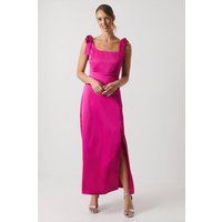 Oasis Womens Midi Dress Pink Satin Tie Shoulder Bridesmaids Spring Summer