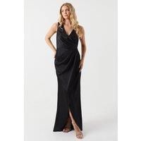 Coast Womens A-Line Maxi Dress Black Satin Wrap Silhouette Spring Summer