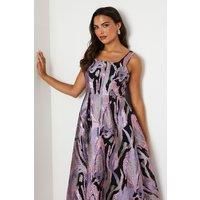 Coast Womens Midi Dress Purple Jacquard Sleeveless Elegant Square Neckline