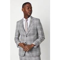 Burton Mens Suit Grey 2 Piece Fine Check Slim Fit Business Formal Wedding