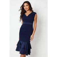 Coast Womens Midi Dress Navy V-Neck Peplum Satin Back Crepe Elegant