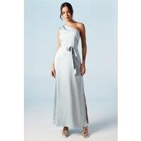 Oasis Womens Maxi Dress Blue Satin One Shoulder Sleeveless Spring Summer