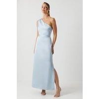 Oasis Womens Maxi Dress Blue Satin One Shoulder Sleeveless Spring Summer