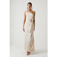 Oasis Womens Maxi Dress Champagne Satin One Shoulder Sleeveless Spring Summer