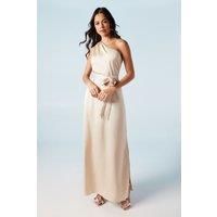 Oasis Womens Maxi Dress Champagne Satin One Shoulder Sleeveless Spring Summer