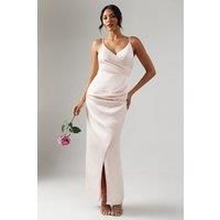 Oasis Womens Maxi Dress Blush Satin Strappy Ruche Waist Bridesmaid