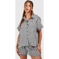 Womens Gingham Short Sleeve Shirt & Shorts Pyjama Set