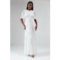 Coast Womens Maxi Dress Ivory Floral Rose Embroidered Angel Sleeve Wedding