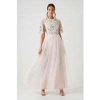 Coast Womens Maxi Dress Blush Wildflower Embroidered Mesh Spring Summer