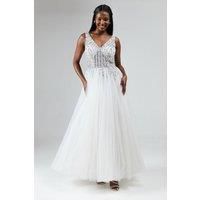 Coast Womens Maxi Dress Ivory Sequin V-Neck Sleeveless Wedding Gown