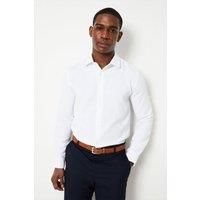 Mens White Tailored Fit Basketweave Long Sleeve Shirt - 17.5 In
