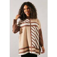 Stripe Colour Block High Neck Knitted Jumper
