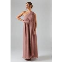 Coast Womens Maxi Dress Pink Chiffon Sleeveless One Shoulder Elegant