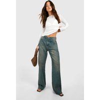 Womens Tall Vintage Wash Raw Fray Hem Straight Leg Jeans