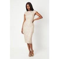 Cap Sleeve Pearl Embellished Pencil Dress
