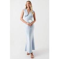 Oasis Womens Maxi Dress Blue Satin Elegant Open Back Formal Wedding