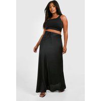 Womens Plus Satin Drawcord Maxi Skirt