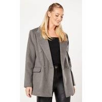 Dorothy Perkins Womens Coat Grey Brushed Wool Blend Double Breasted Pockets