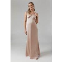 Coast Womens Maxi Dress Mocha Satin Short Sleeve Wedding Elegant Bow Back