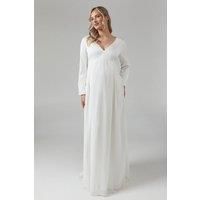 Coast Womens Dress A-Line Maxi Ivory V-Neck Long Sleeve Chiffon Satin Elegant