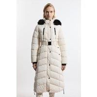Faux Down Padded Belted Hooded Puffer Coat