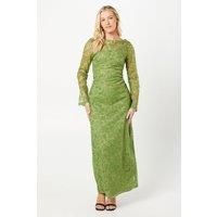 Debut London Womens Maxi Dress Lace Long Sleeve V Back Olive Party Gown