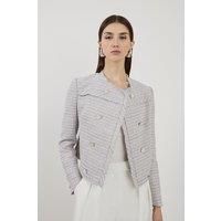 Boucle Double Breasted Collarless Tailored Jacket