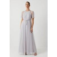 Coast Womens Maxi Dress Grey Mesh Bow Detail Short Sleeve Wedding