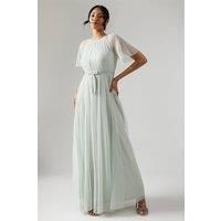 Coast Womens Maxi Dress Sage Mesh Bow Detail Short Sleeve Wedding
