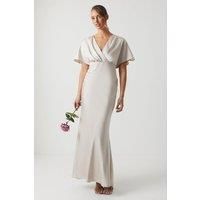 Coast Womens Maxi Dress Champagne Satin V-Neck Short Sleeve Elegant Fishtail