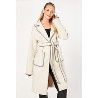 Dorothy Perkins Womens Coat Cream Wrap Midi Whipstitch Detailing