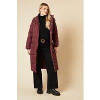 Dorothy Perkins Womens Coat Berry Midi Luxe Quilted Padded Puffer Belted