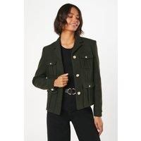 Dorothy Perkins Womens Jacket Khaki Military Button Short Casual Pockets
