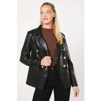 Faux Leather Military Blazer