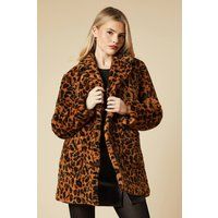 Dorothy Perkins Womens Jacket Leopard Teddy Coat Plush Oversized Fit