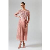 Coast Womens Midi Dress Pink Floral V-Neck Long Sleeve Chiffon Spring