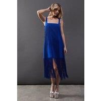 Warehouse Womens Mini Dress Blush Sleeveless Short Woven Premium Fringe Cami