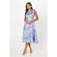 Coast Womens Floral Dress Blue Jacquard Midi Seam Detail Spring Summer