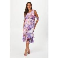 Coast Womens Midi Dress Lilac Chiffon Satin Ruffle Sleeveless Spring Summer