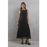 Warehouse Womens Midi Dress Black Chiffon Sleeveless Slash Neck Heart Print