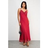 Chiffon Spot Print Cowl Bias Strappy Maxi Dress