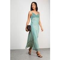 Chiffon Stripe Cowl Bias Strappy Maxi Dress