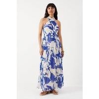 Warehouse Womens Maxi Dress Blush Floral Chiffon Sleeveless Halter Neck