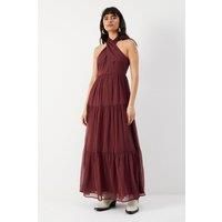 Warehouse Womens Maxi Dress Chocolate Sleeveless Chiffon Halter Midi Dress