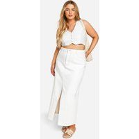 Womens Plus Ecru Denim Split Front Maxi Skirt