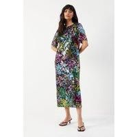 Warehouse Womens Midi Dress Multi Sequin Embellished Boxy Fit
