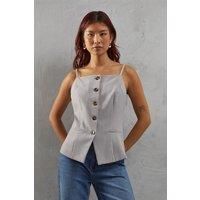 Warehouse Womens Waistcoat Grey Button Woven Regular Fit Casual Jacket
