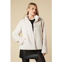 Dorothy Perkins Womens Coat Neutral Fur Elegant Stand-Up Collar Chic Design
