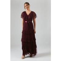 Coast Womens Maxi Dress Malbec Short Sleeve Fully Lined Elegant Bridesmaids