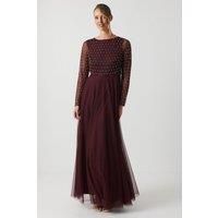 Coast Womens Maxi Dress Malbec Wedding Chiffon Long Sleeve Pearl Embellished
